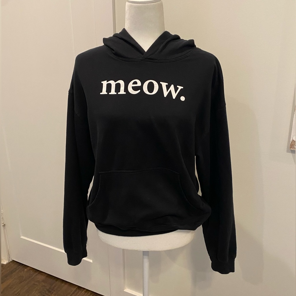 Women’s Black meow. Hoodie - Labeled Large, but measures Small